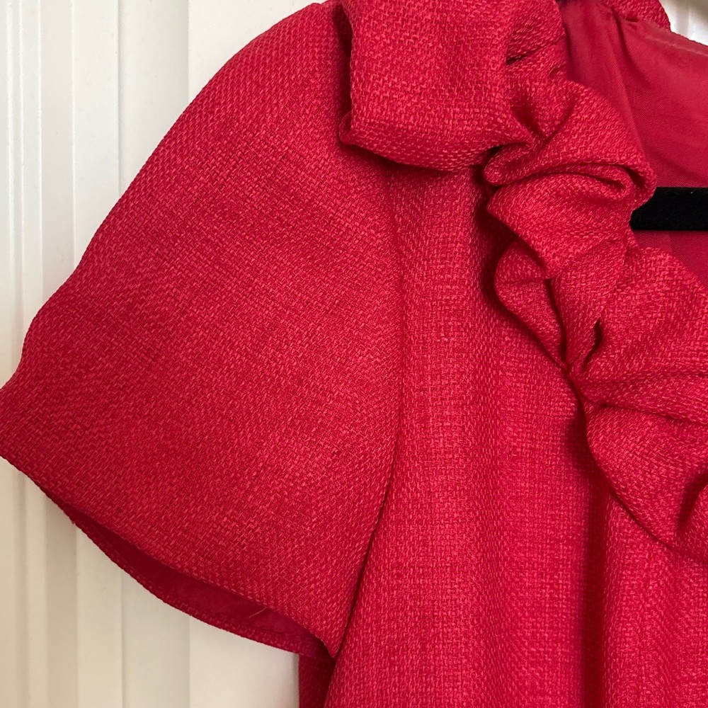 ANTONIO MELANI Red Midi Dress with Ruffle Neckline - Picture 2 of 6